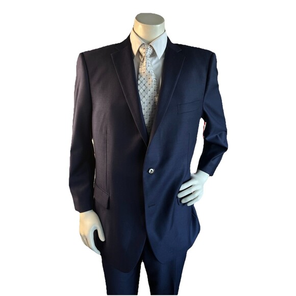 INDOCHINO Bespoke Men Custom Tailored Wool Navy Suit Jacket Pants 44-46R W40xL29 - Picture 2 of 16